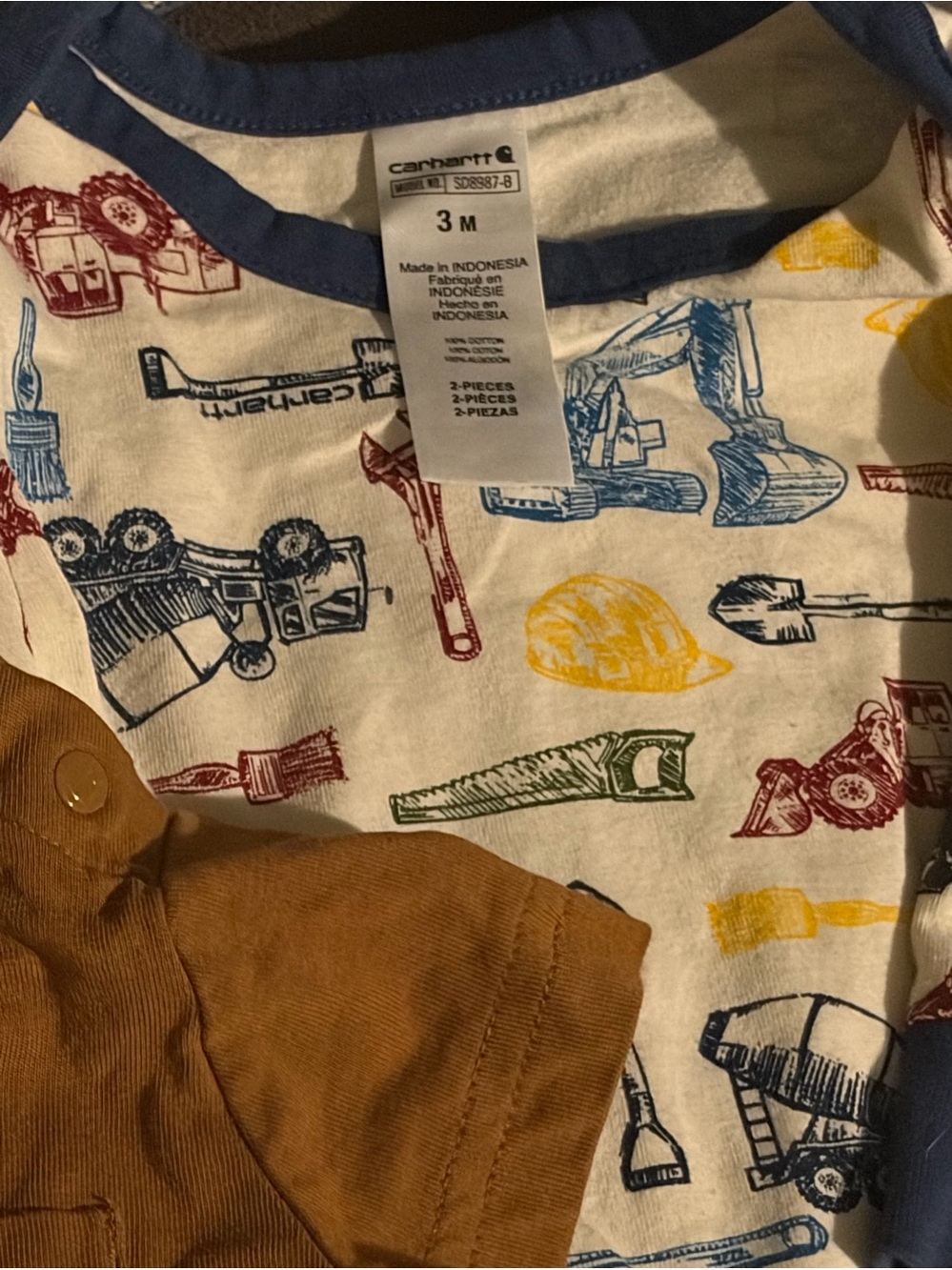 Carhartt Short-Sleeve Construction Print Tee - White with Blue Trim 3m